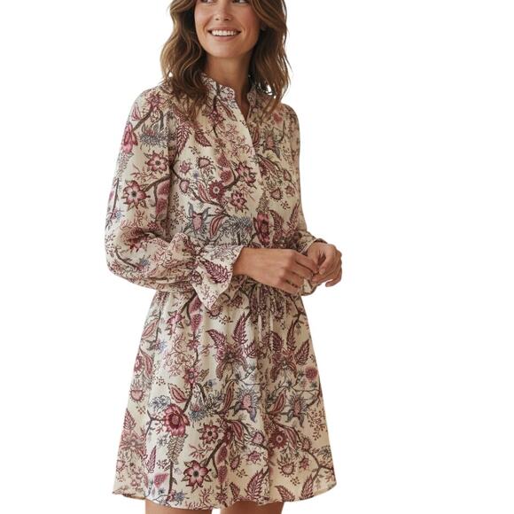 BCBGMAXAZRIA Burgundy Paisley Long Sleeve Jumpsuit Shorts Women’s XS Boho EUC - Picture 2 of 6